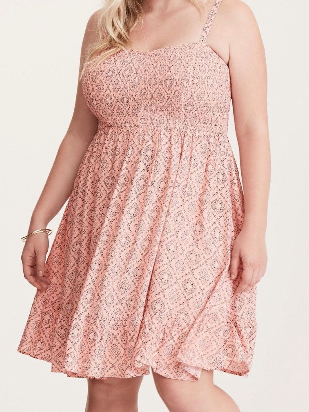 torrid Peachy Pink Printed Smocked Midi Sundress